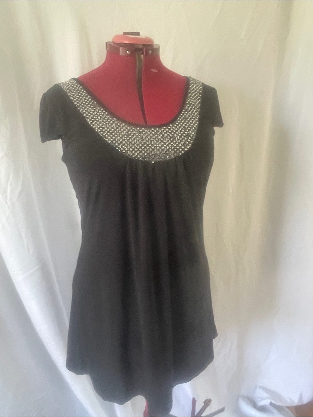 Black Embellished Scoop Neck Women's Top